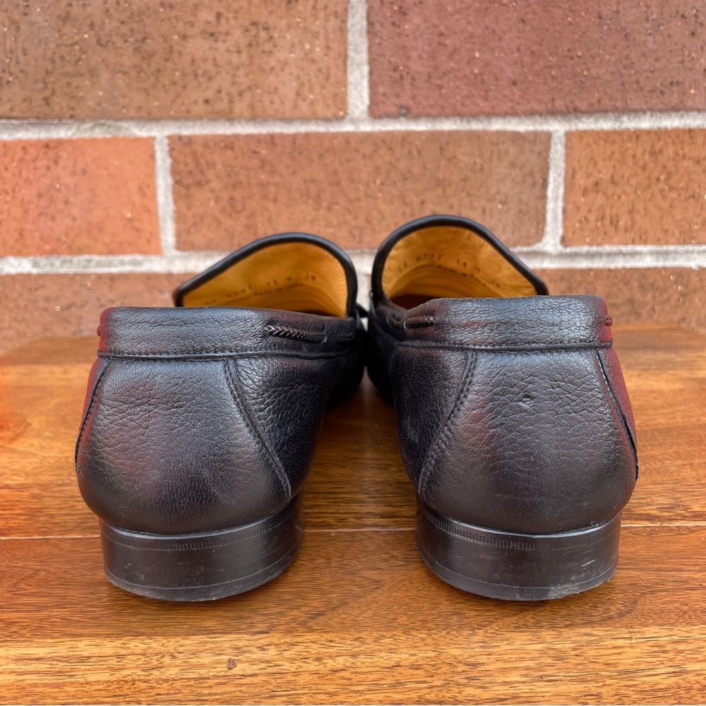 Johnston & Murphy Loafer Dress Shoes Mens 11 Black Genuine Ostrich Made In Italy - Picture 11 of 15